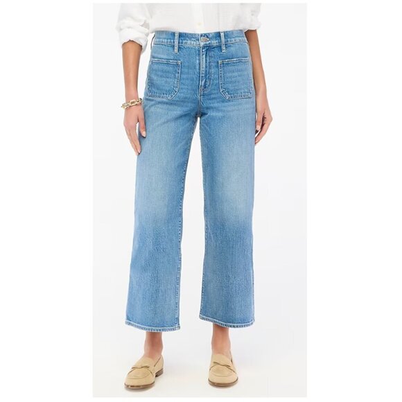 J. Crew Cropped Wide Leg Patch Pocket Jeans All Day Stretch Size 31 NWT - Picture 1 of 9